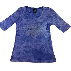 Sledge Y2K Blue Tie Dye Rhinestone Top Size M